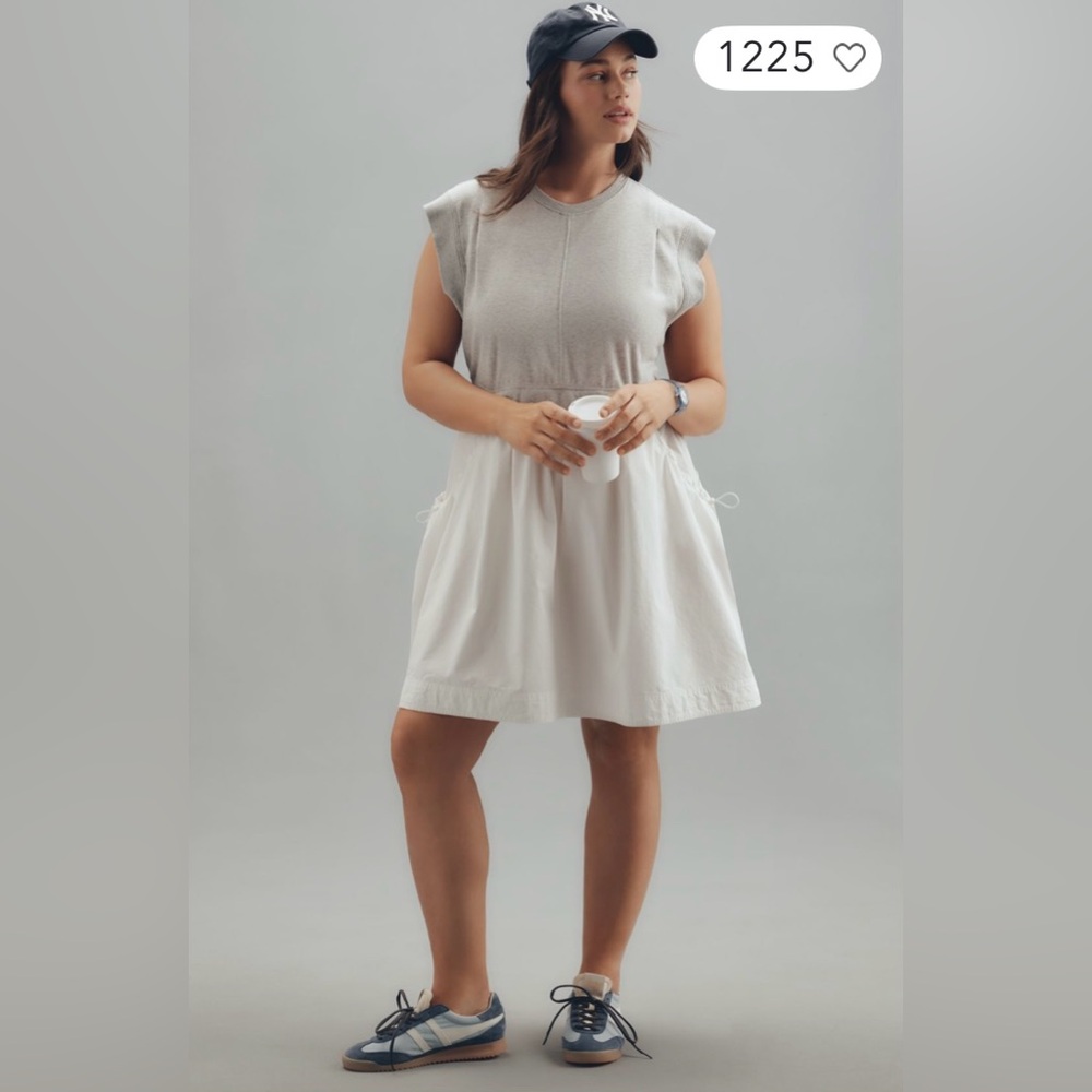 Women’s Cream and Light Gray Sleeveless Sweatshirt Dress - Picture 5 of 6